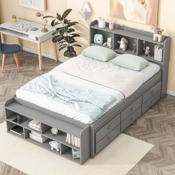 Amazon.com: Linique Full Platform Bed Frame with Bookcase
